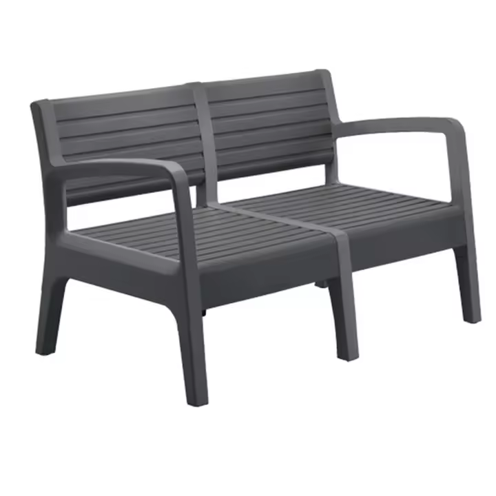 SP Berner - Banco de Jardín Miami 2 Plazas - Sofá Exterior Ergonómico con Diseño en Imitación Madera - Resistente y Sostenible - Fácil Montaje - Medidas 120 x 72 x 69 cm - Grafito - 1