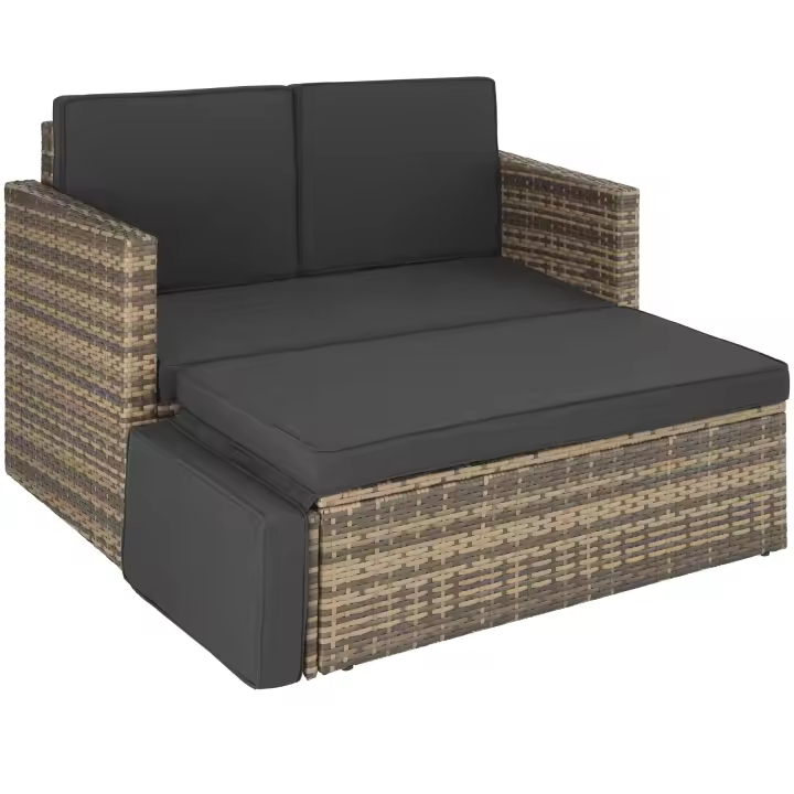 Tectake - Sofá de ratán Corfú | Mueble de Exterior elegante y cómodo | Taburete grande con reposapiés desplegable | Trenzado de calidad óptima de poliratán resistente a los rayos UV - 1