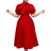 Vestido Elegante De Fiesta Para Mujer 2024 Con Cuello Con Lazo Manga Corta Cintura Alta A-Line Plisado Hasta El Tobillo Vestido De Cumpleaños - details 52