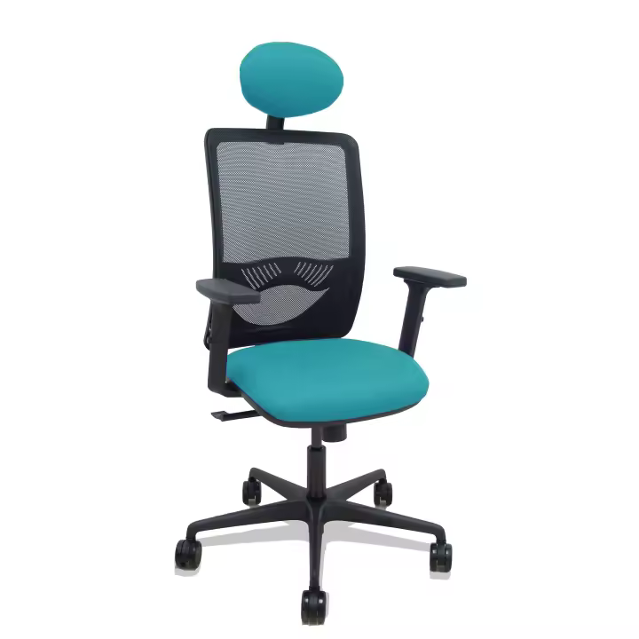 Silla Zulema sincro malla negra asiento bali turquesa brazos 2D ruedas 65mm cabecero - 1