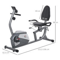 HOMCOM Bicicleta Estática Reclinada con Pantalla LCD y Volante de Inercia de 3 kg Resistencia Magnética de 8 Niveles Asiento Ajustable 121,5-136x62,5x98 cm Gris - details 2