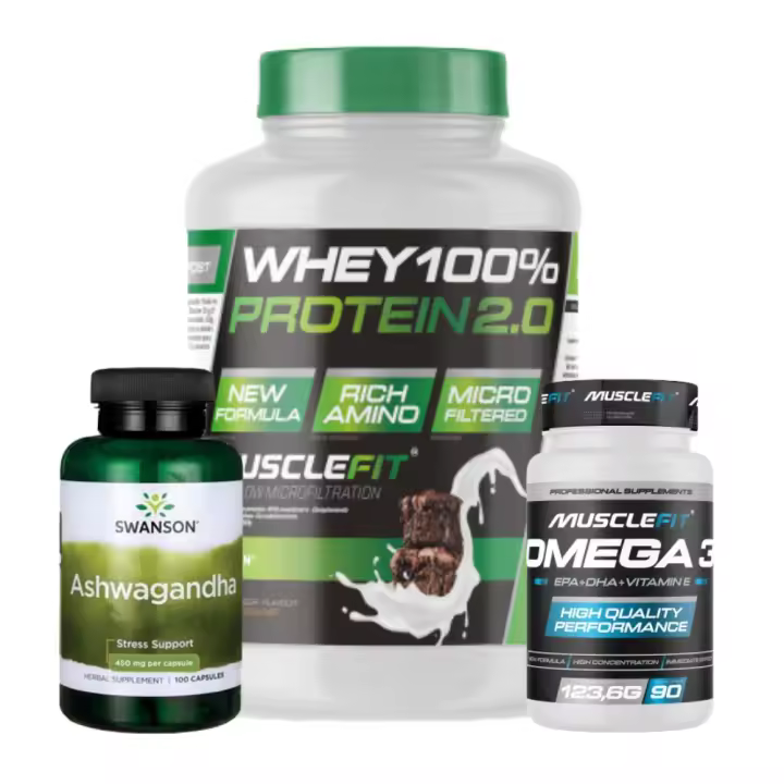 Pack Mente y cuerpo saludable│Ashwagandha 100caps + Whey Protein 2kg + Omega 3 90caps │ Musclefit + ALLNUTRITION  - MUSCLECULT - 1