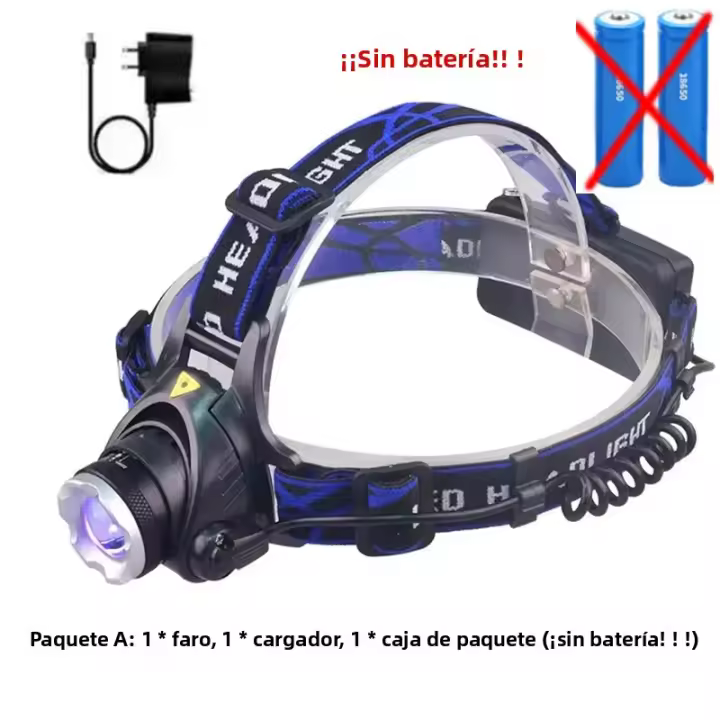 Linterna Frontal LED Recargable USB Con Luz LED De 395nm UV Y Zoom Impermeable Para Camping Y Auto Defensa - 1