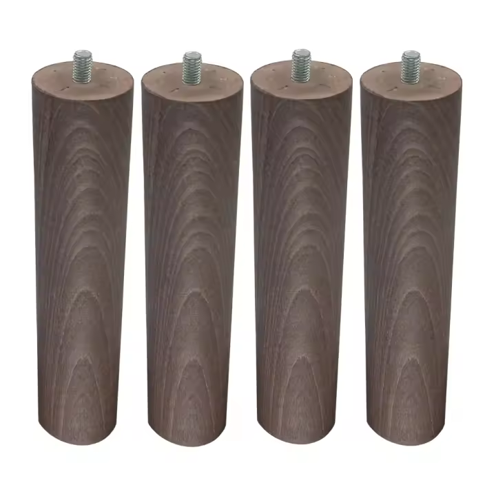LIQUIDADESCANSO - SET de cuatro patas de madera de haya cilíndrica para SOMIER o BASE TAPIZADA, resistente, pase de rosca, altura 25cm, 5,5 diámetro, métrica M10, sistema antirruido, fácil limpieza, color wengué - Soporte firme para muebles de dormitorio - 1