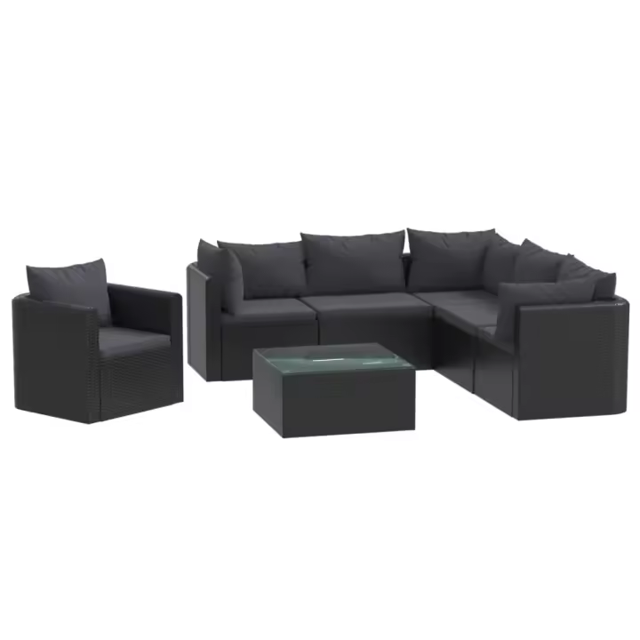 vidaXL Set de muebles de jardín y cojines 7 pzas ratán sintético negro - 1
