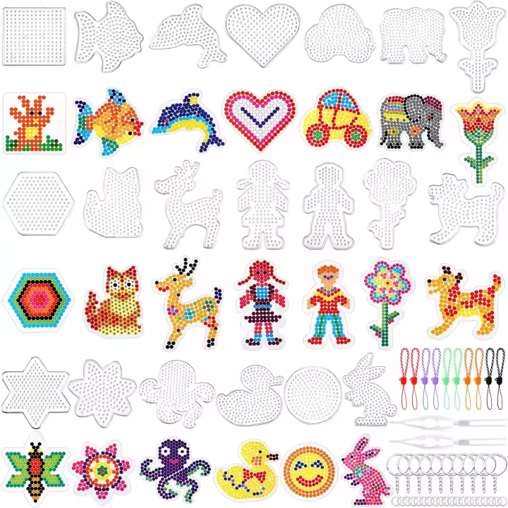 20Pcs Perler Hama Bolas De Plástico De 5mm Con 20 Tarjetas Coloridas Para Niños En Forma Animal Para Manualidades DIY Tablero De Pinos Transparente - 1
