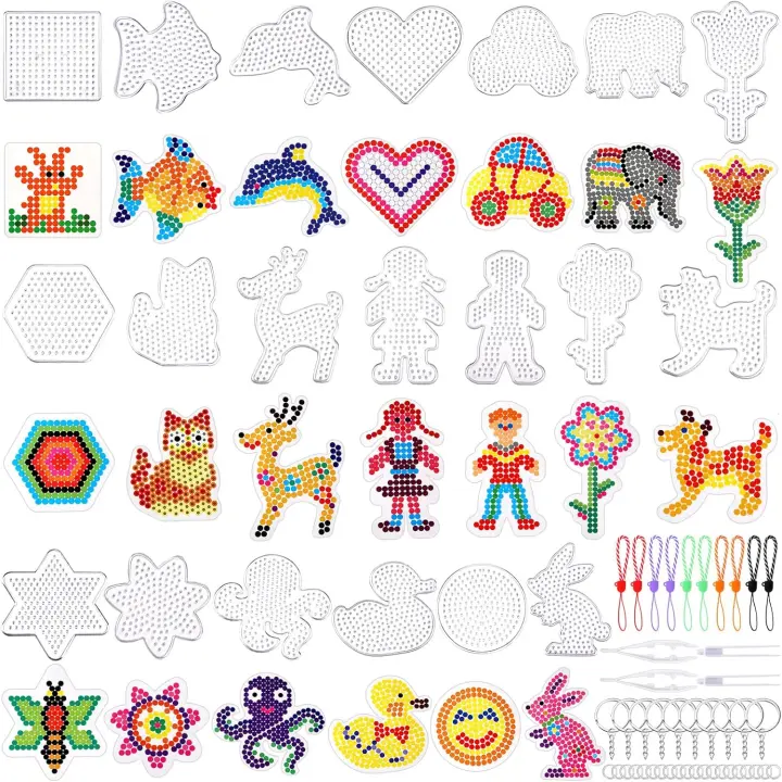 20Pcs Perler Hama Bolas De Plástico De 5mm Con 20 Tarjetas Coloridas Para Niños En Forma Animal Para Manualidades DIY Tablero De Pinos Transparente - 1