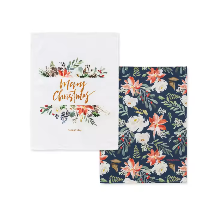 Happyfriday- Elegant Xmas Paño de cocina 2 ud 70x50 cm, Paños de cocina 100% Algodón, calidad de 200 Gr x m2, Fabricado en España - 1