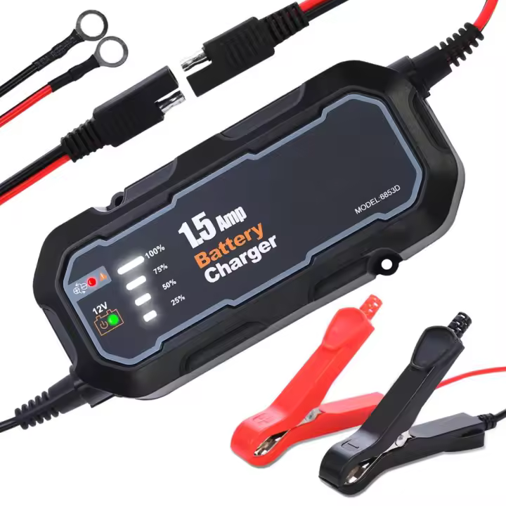 Cargador Automático De Batería Para Motocicleta 12V 1500mA Resistente Al Agua Mantenedor De Batería Para Coche Y Motocicleta Cargador De Trickle - 1