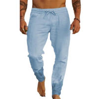 Pantalones De Lino Para Hombre 2024 Alta Gama Pantalones De Verano Algodón Lino Color Ligero Estilo Americano Antiguo Wash Suelto - details 5