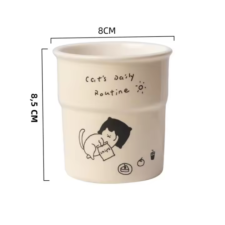 Taza De Café 225ml Con Diseño De Gatos Lindos Y Sencillos Taza De Leche De Avena Para Desayuno O Oficina Regalo Ecológico De Porcelana Blanca - 1