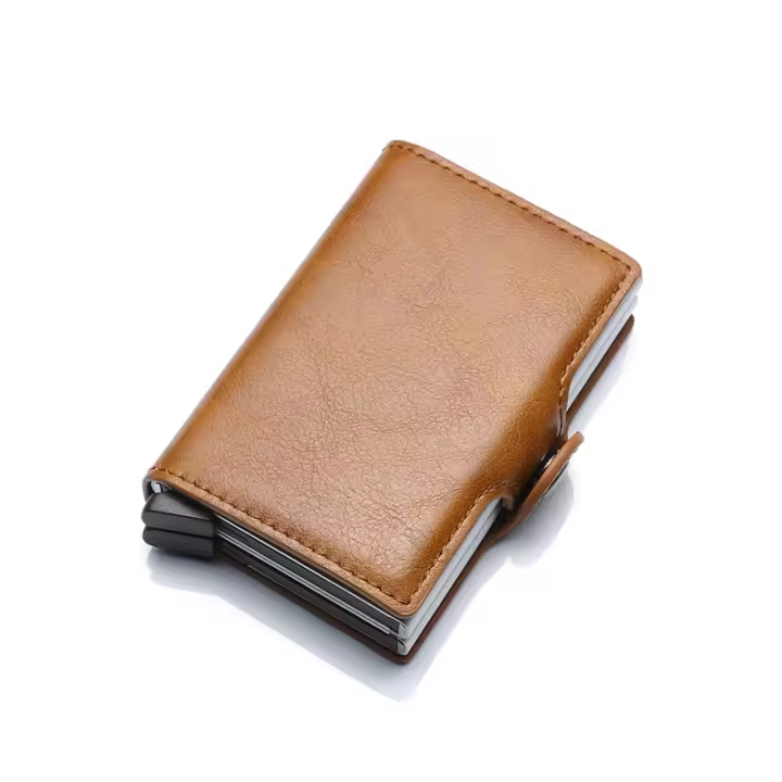 Porta Tarjetas De Crédito De Fibra De Carbono Para Hombres Doble Protección Anti RFID Funda De Monedero Metálico Minimalista Para Negocios Regalo - 1