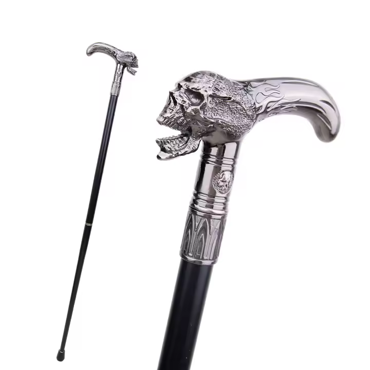 Bastón De Moda Con Cabeza De Calavera 93cm Elegante Decorativo Para Hombres Cosplay Con Punta De Goma Y Mango De Aleación De Aluminio - 1