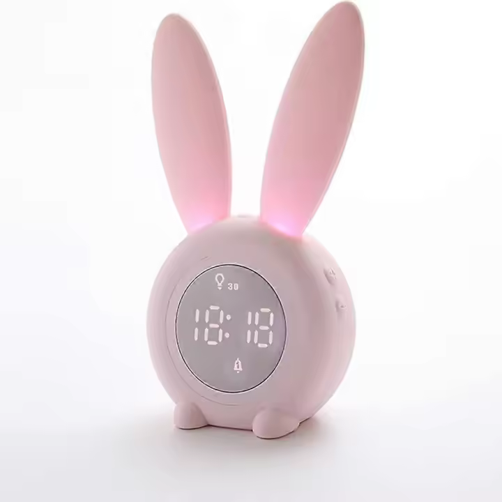 Kids Bunny Alarm Clock with Night Light 6 Ringtones, Cute Touch Control and Rechargeable Snooze Clock for Children Girls Bedroom - 1
