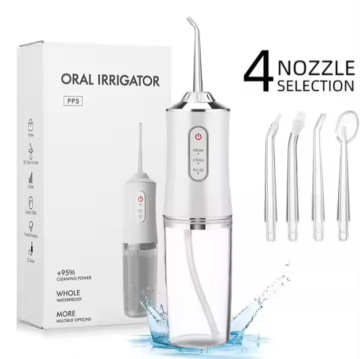 Irrigador Bucales Portatil, Irrigador Dental Portatil Viaje con 4 Boquillas 3 Modos,USB, 220ml Recargable Irrigador limpiador Dientes Agua Presion, IPX7 Impermeable - 1