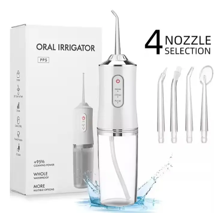 Irrigador Bucales Portatil, Irrigador Dental Portatil Viaje con 4 Boquillas 3 Modos,USB, 220ml Recargable Irrigador limpiador Dientes Agua Presion, IPX7 Impermeable - 1