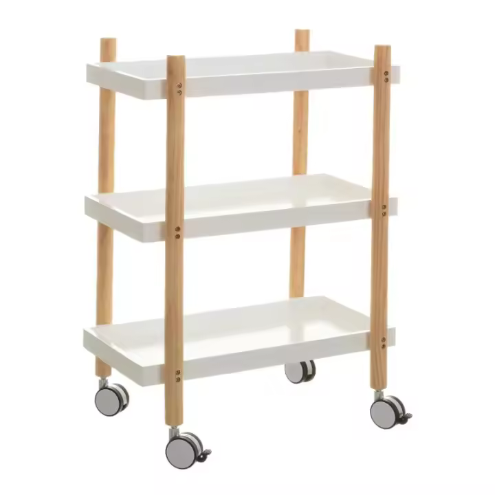 Dcasa Carro con 3 baldas de madera blanco de 56x28x80 cm - 1