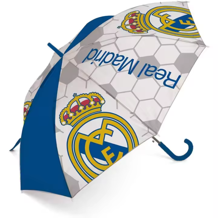 Arditex Paraguas infantil Real Madrid equipo de fútbol, mango de bastón, azul y gris con estampado del escudo - 76 cm - 1