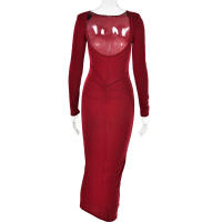 Vestido Midi De Encaje Mozision Para Mujer Con Espalda Descubierta Y Aros Elegante Y Sexy De Manga Larga Bodycon Para Fiesta - details 23