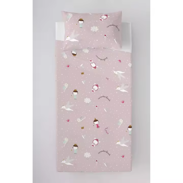 JUEGO DE SÁBANAS INFANTIL 100% ALGODÓN WONDERLAND REV PINK HACIENDO EL INDIO FABRICADO EN ESPAÑA - 1