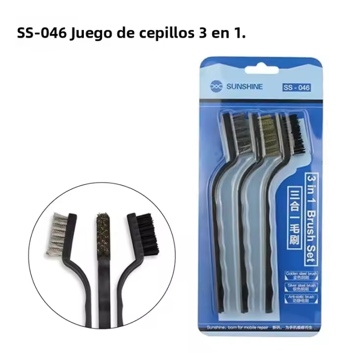 Juego De 3 En 1 SUNSHINE SS-046 Cepillos Para Reparación De Teléfono Móvil Limpieza De Polvo En Placa Madre Y Chip IC Herramienta De Limpieza De Acero Y Alambre Antiestático - 1