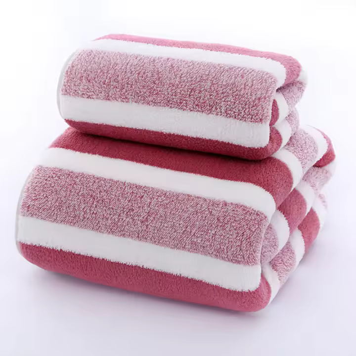 Juego De Toallas De Baño Con Patrón Rayado Toalla De Rostro Suave Absorbente Y Secado Rápido Para El Baño Material De Tela Microfibra - 1