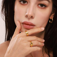 Anillo de flor con sello chapado en oro de 18 quilates de acero inoxidable Retro a la moda para mujer, anillos de moda de alta gama, accesorios de joyería, regalo de cumpleaños simple North Star Starburst anillos de sello Simple Color dorado anillo - details 1