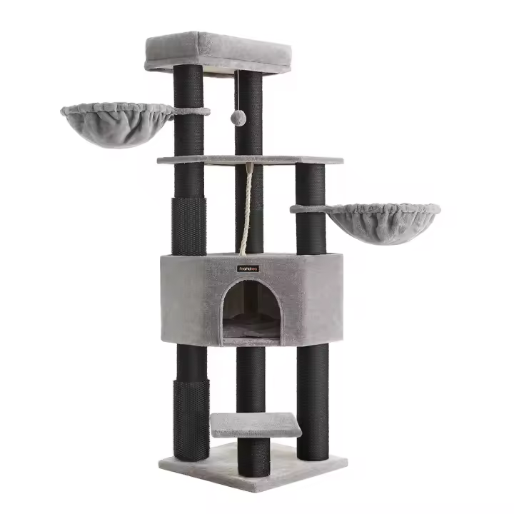 Árbol para gatos grande con almohadillas autocalentables, torre estable para gatos grandes, cueva, cuerda de sisal, disponible en gris y negro o blanco - 1