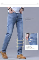 Jeans De Primavera Para Hombre Color Azul Claro Estilo Slim Tejido Elástico Materiales Suaves Pantalones Clásicos Casuales - details 5