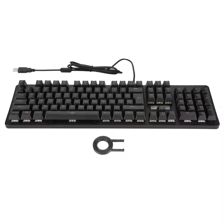 Teclado para juegos con cable, 104 teclas, teclado USB iluminado mecánico, accesorio para ordenador, color negro - 1