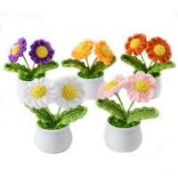 Plantas Artificiales Mini Potted Flower DIY Tejidas a Mano En Hilo De Lana Rosa Tulipán Margarita Decoración Para Escritorio De Oficina Y Hogar - details 5