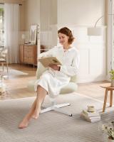 Silla de Oficina, Asiento Ancho y Cómodo, Altura Ajustable, Silla Giratoria Sin Ruedas, Base en Cruz, Tela de Lino de Algodón, Crema, Gris, Rosa - details 1