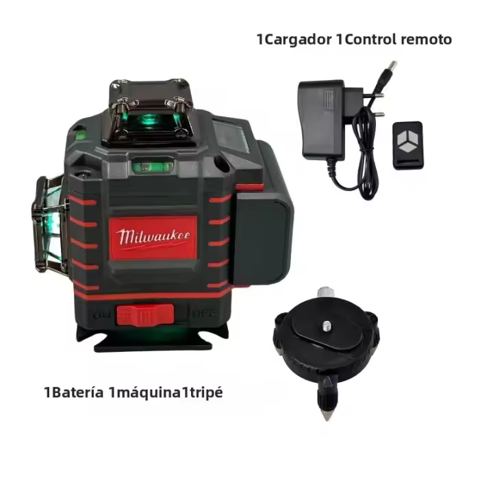 Nivel Láser Profesional Milwaukee 4D Con 16 Líneas De Haz Verde 360° Auto-nivelado Para Uso Comercial Sin Cables Peso 1.2kg - 1