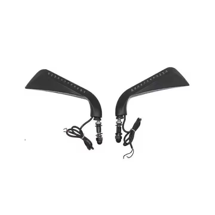 Motorcycle Sickle Rearview Side Mirror With Led Turn Signal Light For Softail Sportster, Black - 1