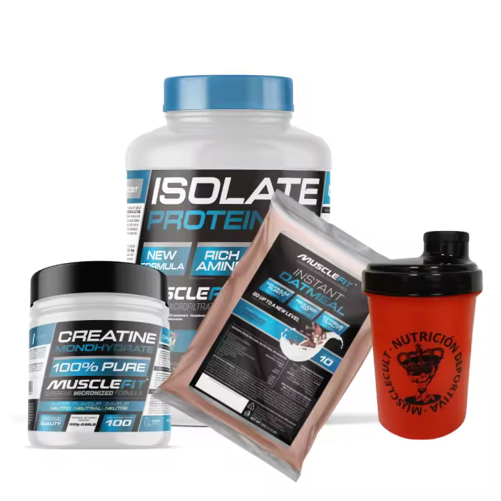 PACK MUSCLEFIT ISOLATE 2kg + Creatina 300g + Harina de Avena 1kg + Shaker (regalo)│MUSCLECULT│Mas musculos - 1