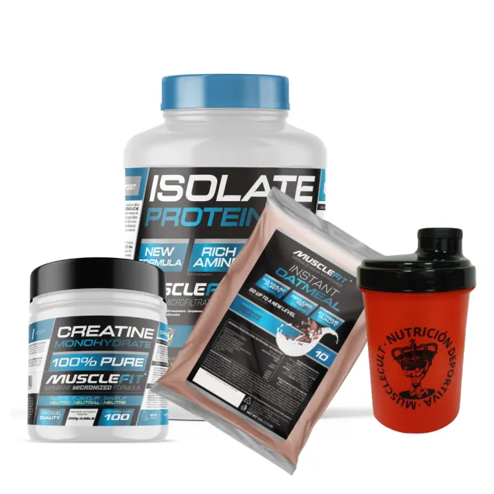 PACK MUSCLEFIT ISOLATE 2kg + Creatina 300g + Harina de Avena 1kg + Shaker (regalo)│MUSCLECULT│Mas musculos - 1