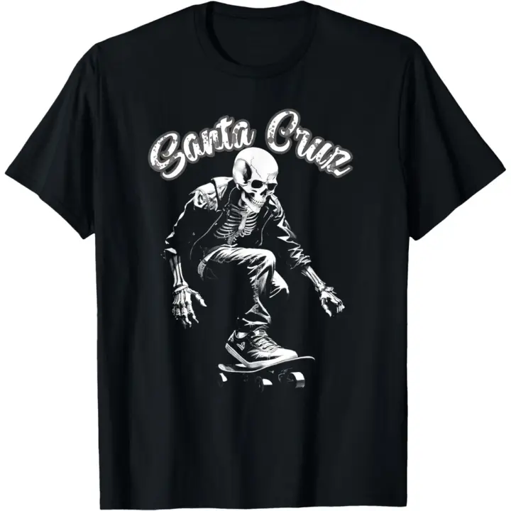 Camiseta de Manga Corta, 100% Algodón, Ropa Unisex para Hombres y Mujeres en 5 Tallas, Camiseta Negra, Skeleton Surfing Skateboard T-shirt in Santa Cruz, California - 1