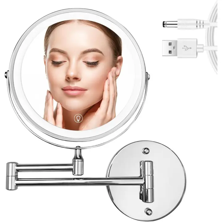 Espejo de pared con aumento de 1X/10X, espejo de aumento LED con luces regulables de 3 colores, pantalla táctil, espejo de afeitar para baños y hoteles - 1