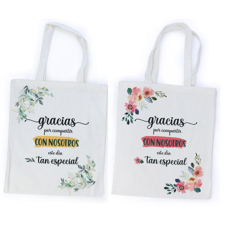 Pack de 9 a 30 bolsas de tela regalo, tote bag con frases, Detalles invitados boda, Regalos mujer boda, Regalantes.com