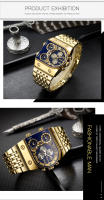 Reloj De Cuarzo Para Hombre Oulm 9315 Plata Oro Azul Zafiro 3 Zonas Horarias Militar Reloj De Pulsera De Acero Completo Marca De Lujo - details 6