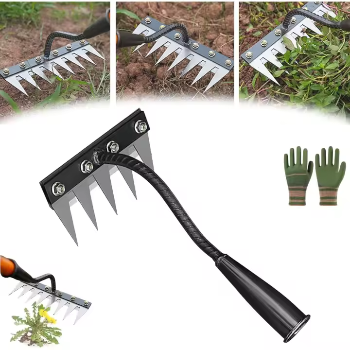 Rastrillo de Hierro 2,0-Rastrillo de Hierro Gardinea para Jardinería y Deshierbe, Rastrillo de Hierro de Alta Resistencia, 5/6/7/8 Dientes, Herramienta Multifunctional para Jardinería Manual (7 Dientes) - 1