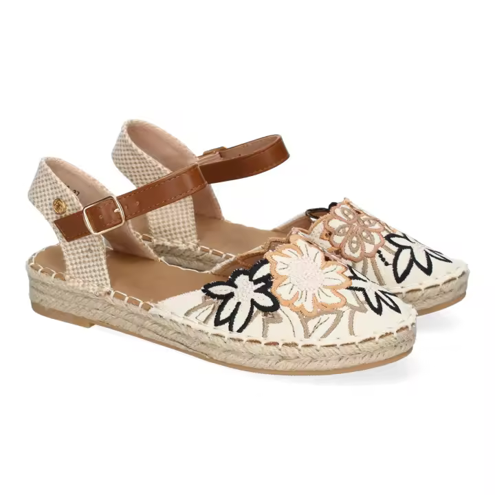 Davinia Shoes Sandalias de Mujer, Diseño Floral, Detalles Bordados, Comodas y Elegantes con Suela de Yute y Cierre de Hebilla Ajustable. Shoes&Blues.es FB-3466-Negro - 1