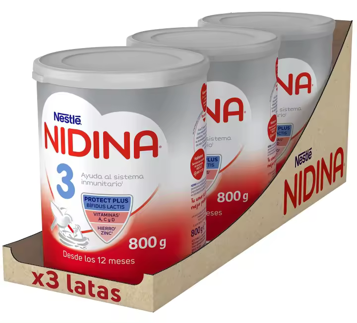 NIDINA3 Leche de Crecimiento 800gr - Alimentación infantil de calidad para un desarrollo óptimo - Leche de Crecimiento de Varios - Sabor Neutro - 1