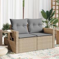 vidaXL Sofá de jardín con cojines 2 plazas ratán sintético en color Gris/beige y gris/Negro y crema y más | acolchados duraderos para sofás de jardín terraza exterior - details 1