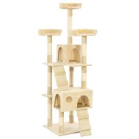 vidaXL Rascador para Gatos con Poste de Sisal 170 cm Árbol Arañar Juguete Color Azul,  Gris,  Beige con huellasde patas y mas - details 3
