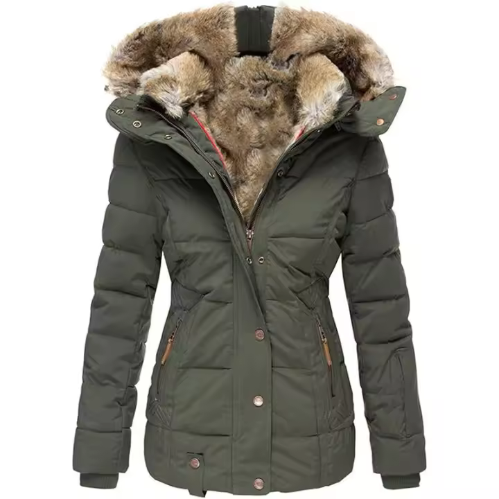 Chaqueta Militar CON CAPUCHA DE Invierno para Mujer, Parka de Lana ajustada de manga Largo, chaqueta de Plumas de Algodón Grueso Caliente - 1