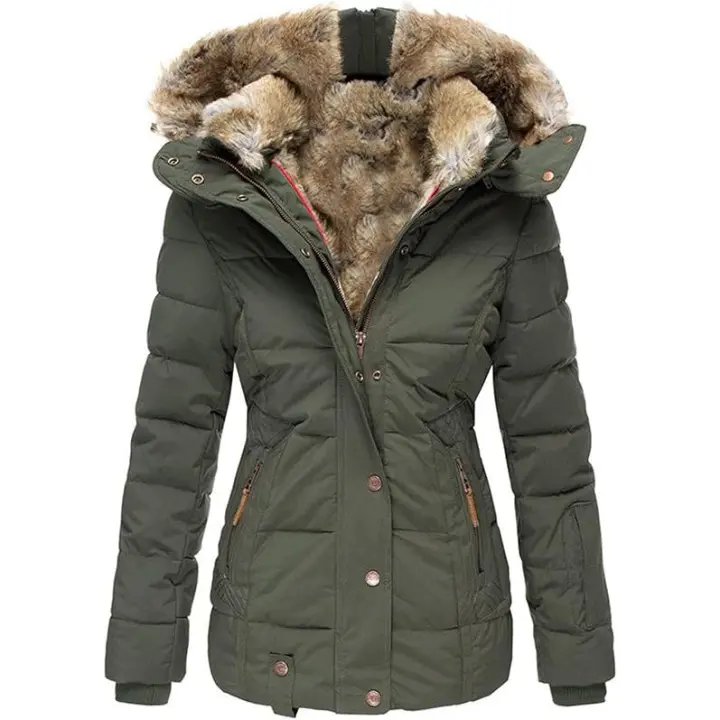 Chaqueta Militar CON CAPUCHA DE Invierno para Mujer, Parka de Lana ajustada de manga Largo, chaqueta de Plumas de Algodón Grueso Caliente - 1