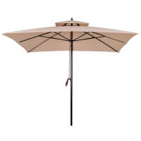 Outsunny Sombrilla Parasol de Acero Grande con Cubierta a Dos Niveles para Jardín Patio Sistema de Polea Mástil Desmonta en Dos Partes Fácil Transportar 300x300x297cm Beige - details 0