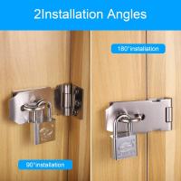 Cerradura de puerta con grapa y candado, cerradura de puerta de 90 grados con llaves y tornillos, cerradura de puerta de jardín de acero inoxidable, cerradura de puerta de dormitorio de seguridad adicional - details 1