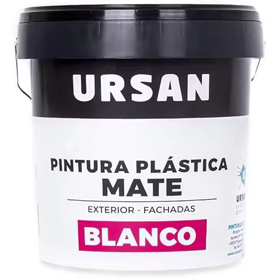U Ursan - Plastimat | Pintura Blanca Exterior e Interior Mate - Lavable - Indicada para Fachadas - 4 Litros y 15 Litros. Gran blancura, pintura pared blanca de interior y exterior. Aplicable con rodillo o pistola. - 1